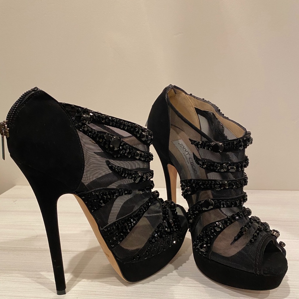 Jimmy Choo Crystal Embellished Mesh Bootie,